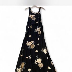 Vintage Connie Choi boho chic Black and Cream flowy Floral Maxi Dress.